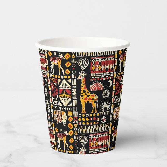 African ethnic traditional ornament, tribal patter paper cups (Front)