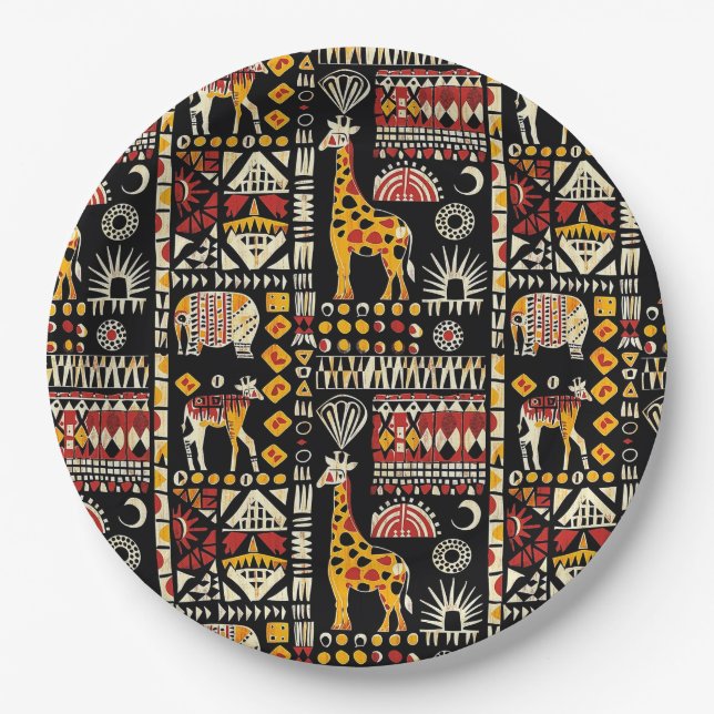African ethnic traditional ornament, tribal patter paper plate (Front)