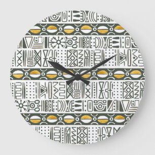 African ethnic, watercolor seamless pattern. large clock