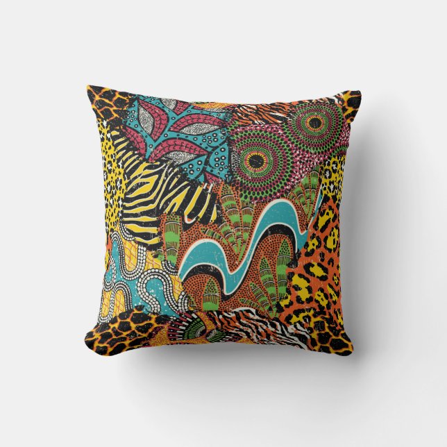 African Fabric: Wild Animal Patchwork. Cushion (Front)
