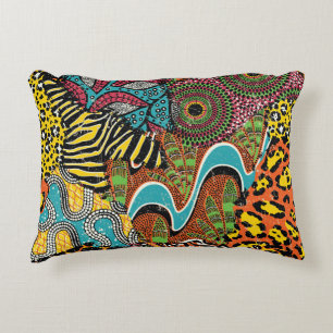 African Fabric: Wild Animal Patchwork. Decorative Cushion