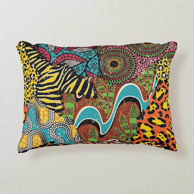 African Fabric: Wild Animal Patchwork. Decorative Cushion (Front)