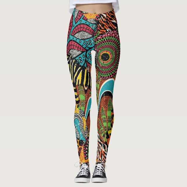 African Fabric: Wild Animal Patchwork. Leggings (Front)