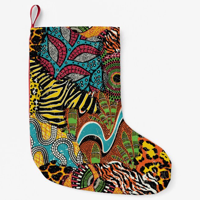 African Fabric: Wild Animal Patchwork. Small Christmas Stocking (Front)