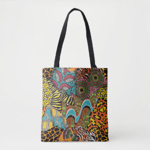 African Fabric: Wild Animal Patchwork. Tote Bag