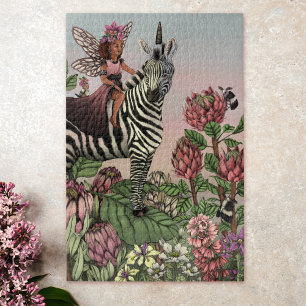 African Fairy and Zebra Unicorn Floral Safari Art Jigsaw Puzzle