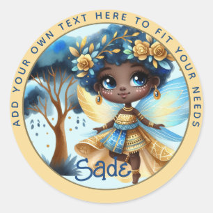 African Fairy Birthday Teal Gold Pink Princess Classic Round Sticker
