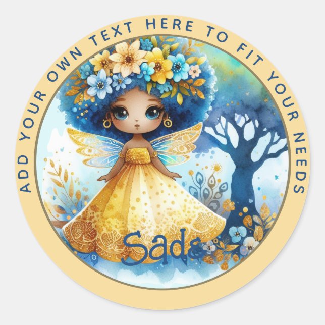 African Fairy Birthday Teal Gold Pink Princess Classic Round Sticker (Front)
