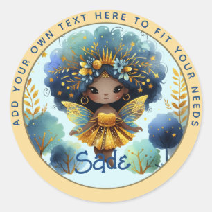 African Fairy Birthday Teal Gold Pink Princess Classic Round Sticker