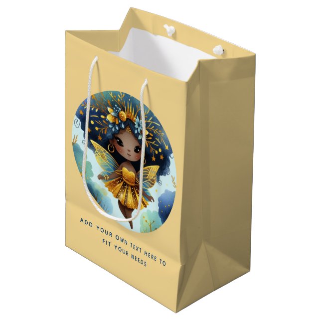 African Fairy Birthday Teal Gold Pink Princess Medium Gift Bag (Front Angled)