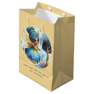 African Fairy Birthday Teal Gold Pink Princess Medium Gift Bag