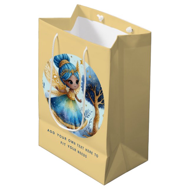 African Fairy Birthday Teal Gold Pink Princess Medium Gift Bag (Front Angled)
