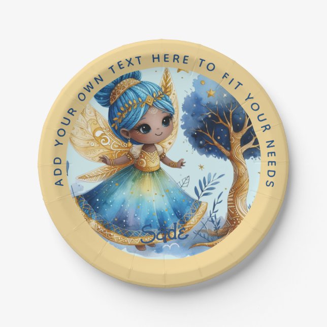African Fairy Birthday Teal Gold Pink Princess Paper Plate (Front)