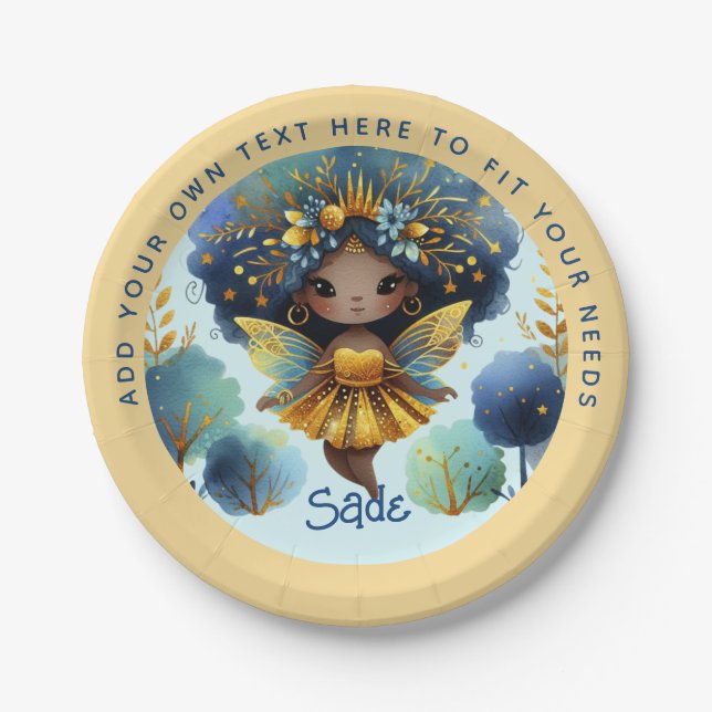 African Fairy Birthday Teal Gold Pink Princess Paper Plate (Front)