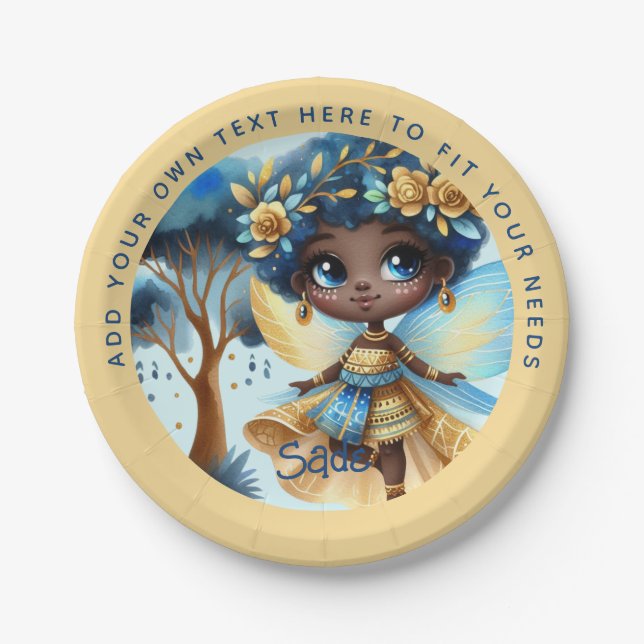 African Fairy Birthday Teal Gold Pink Princess Paper Plate (Front)