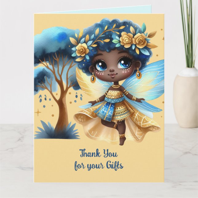 African Fairy Thank You Teal Gold Pink Princess Card (Front)