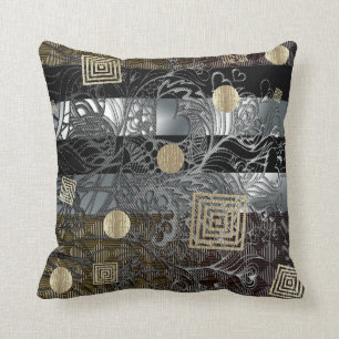 African Festive, Bronze Silver and Gold Cushion