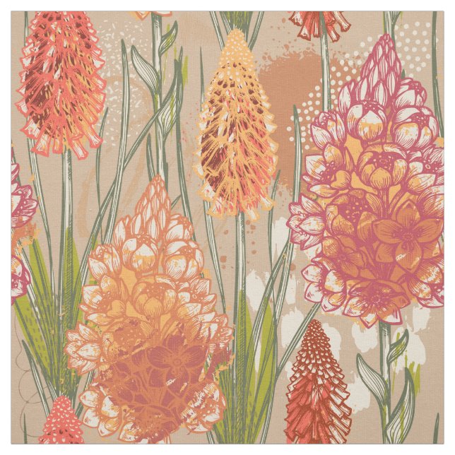 African Floral Orange Pink Gold Fabric (Swatch)