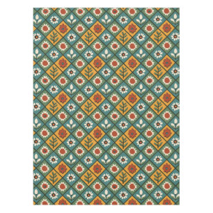 African Floral Tile Art Tablecloth