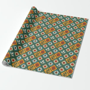 African Floral Tile Art Wrapping Paper