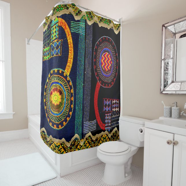 African Folk Art Flower Garden Design Shower Curtain (In Situ)