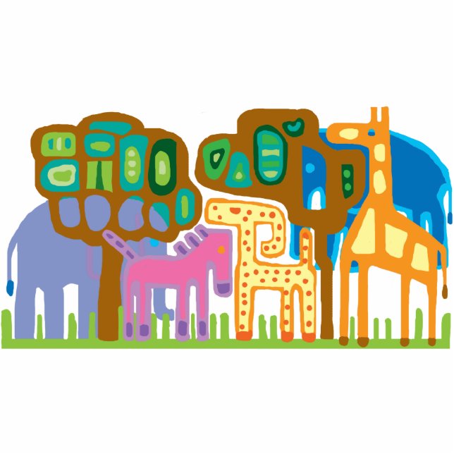 African folk art jungle animals standing photo sculpture (Front)