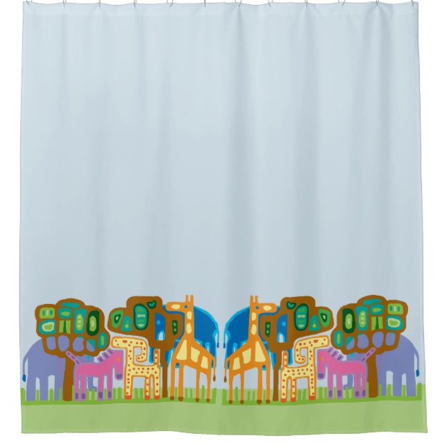African folk art stylised jungle animals shower curtain (Front)