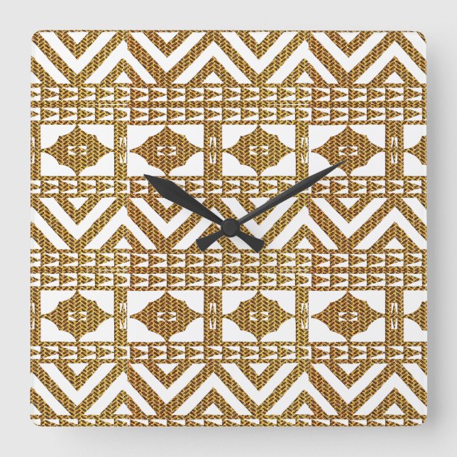 African Geometric Motif Pattern Square Wall Clock (Front)