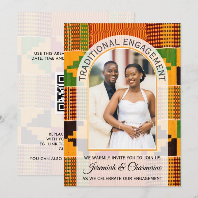 African Ghana Kente TRADITIONAL ENGAGEMENT  Invitation (Front/Back)