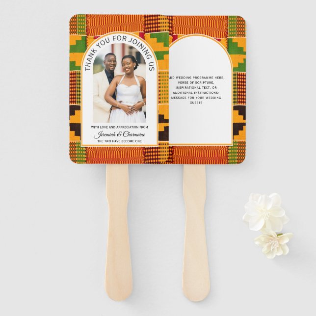 African Ghana Kente WEDDING Guest Favor Gift Hand Fan (Front and Back)