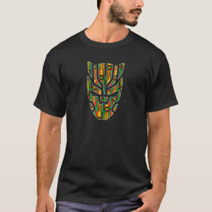 African Ghana Style Kente Pattern Cat Mask Tribal T-Shirt