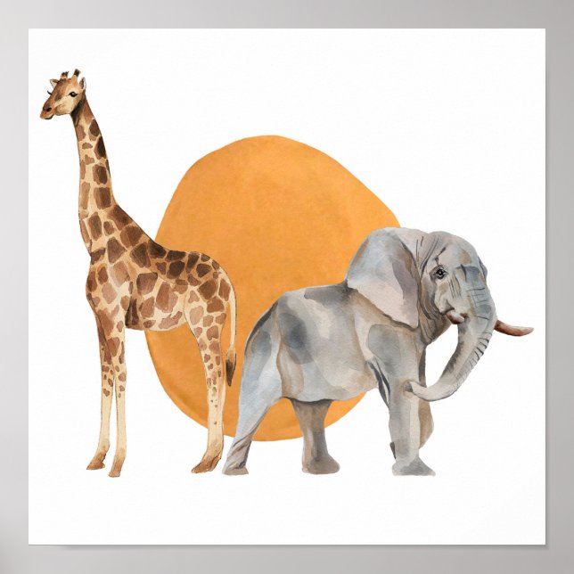 African Giraffe and Elephant Poster (Front)