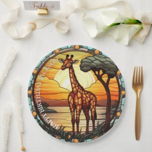 African Giraffe Birthday Paper Plate