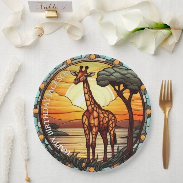 African Giraffe Birthday Paper Plate (Wedding)