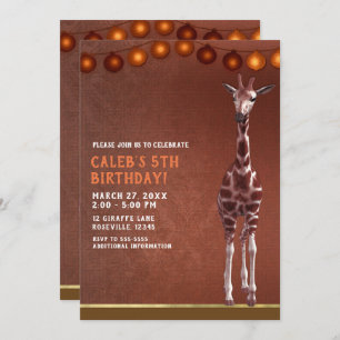 African Giraffe Brown Orange Birthday Party Invitation