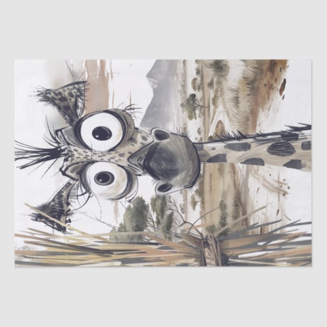 African Giraffe Caricature Peeking Safari Tissue Paper (Front)