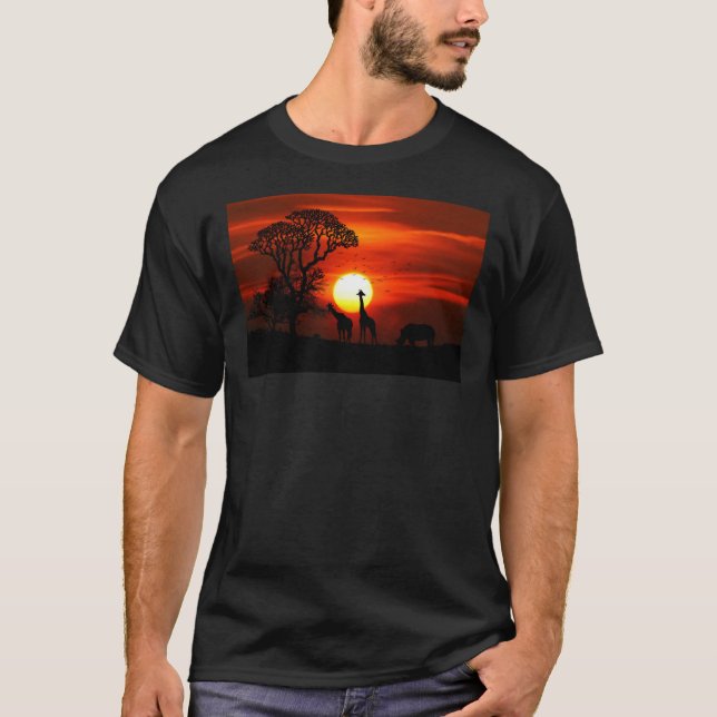 African Giraffe Sunset Classic T-Shirt (Front)