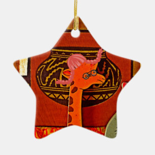 African Giraffe Traditional Art Print Whimsical Ceramic Tree Decoration