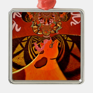 African Giraffe Traditional Art Print Whimsical Metal Tree Decoration