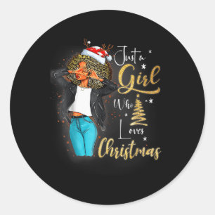 African Girl American Melanin Christmas Santa Hat Classic Round Sticker