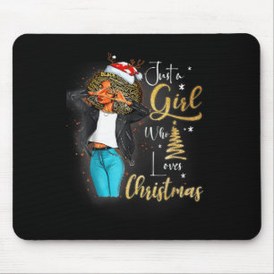 African Girl American Melanin Christmas Santa Hat Mouse Mat