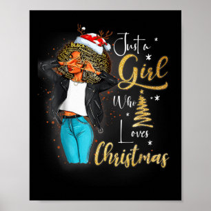 African Girl American Melanin Christmas Santa Hat  Poster