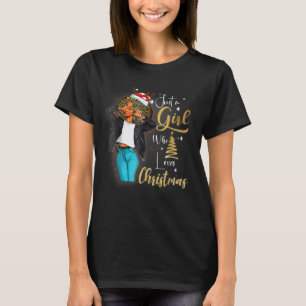 African Girl American Melanin Christmas Santa Hat T-Shirt