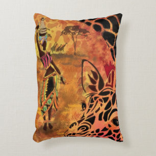 African Girl and Giraffe Accent Pillow Friends
