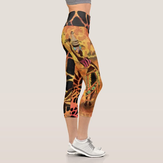 African Girl and Giraffe Capri Leggings (Right)
