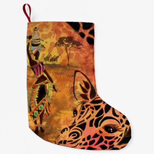 African Girl and Giraffe Christmas Stocking
