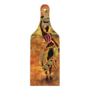 African Girl and Giraffe - Friends - Art Drawing  Cutting Board