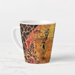 African Girl and Giraffe - Friends - Art Drawing - Latte Mug