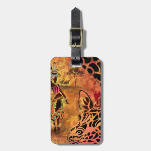 African Girl and Giraffe - Friends - Art Drawing  Luggage Tag