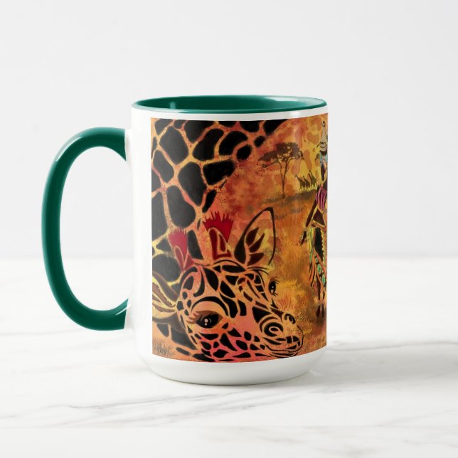 African Girl and Giraffe - Friends - Art Drawing Mug (Left)